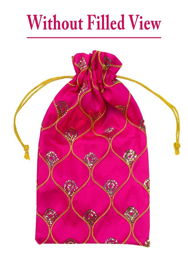 Dulhan Silk Embroidered Fabric JHAROKHA Potli Bags for marriage gifts in bulk, return gift with Heavy Sequin Work, Set of 15 Small Size ethnic potli jewelry bag for kali puja ganpati 9 x 12 inches - Image 3